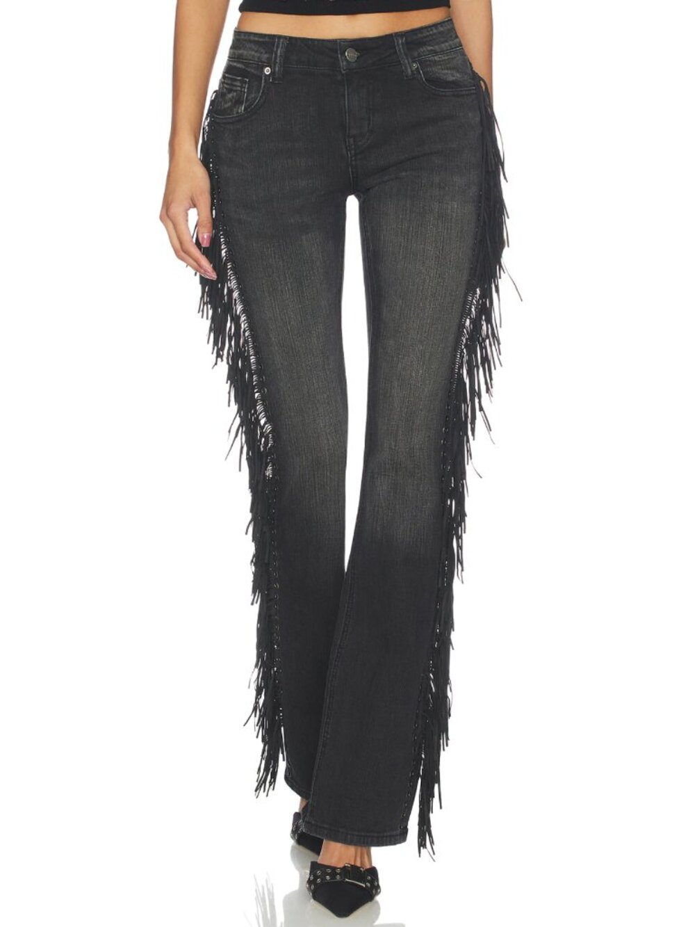 NEW Jaded London Fringe Bootcut Jean Black Wash Denim Western Flare Boot Cut 25